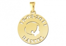 Names4ever Jongenhoofdje Gouden Babyhanger met Naam en Datum