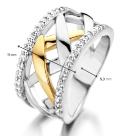 Excellent Jewelry Gevlochten Zilveren Ring met Witgoud en Zirkonia’s