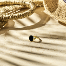 Geelgouden Ring met Ovale Zwarte Onyx