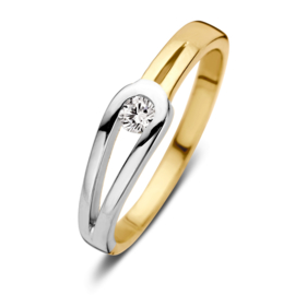 Excellent Jewelry Gouden Ring met Witgouden Lus en Kleurloze Zirkonia