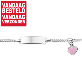 Zilveren Graveer Armband met Roze Hart Bedel 11cm