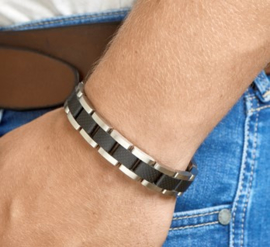 Edelstalen Schakelarmband met Carbon Strook