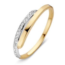 Excellent Jewelry Geelgouden Ring met Witgouden Diamant Strook
