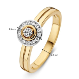 Excellent Jewelry Geelgouden Ring met Witgouden Diamanten Kopstuk