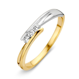 Excellent Jewelry Slanke Gouden Ring met Witgouden Uiteinde en Zirkonia’s