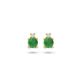 Gouden Oorknoppen met Smaragd en Diamant