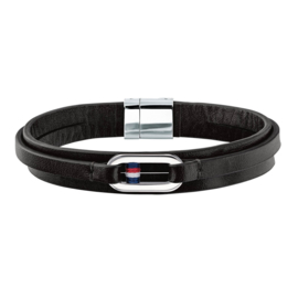 Tommy Hilfiger Zwart Lederen Armband met Schakel