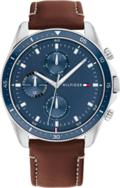 Tommy Hilfiger Zilverkleurig Heren Horloge met Blauwe Bezel