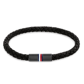 Tommy Hilfiger Zwarte Leren Heren Armband TJ2790459