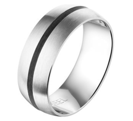Gepolijste Heren Ring van Edelstaal met Carbon - Graveer Ring