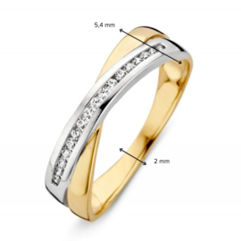Excellent Jewelry Bicolor Dames Ring met Witgouden Zirkonia Strook