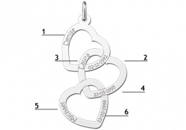 Names4ever Triple Hart Hanger van Zilver met Namen