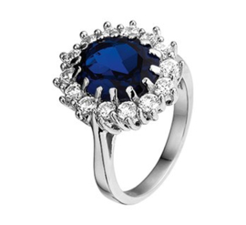 Zilveren Ring met Robuuste Blauwe Saffier Steen met Zirkonia’s