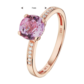 Roségouden Ring met Diamanten en Paarse Amethist