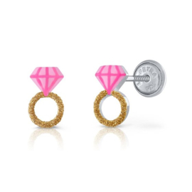 Lapetra Oorknoppen Schroefsluiting Roze Diamantring