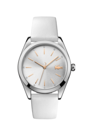 Lacoste Zilverkleurig Parisienne Dames Horloge met Wit Leder