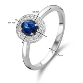 Excellent Jewelry Witgouden Diamant met Saffier Ring