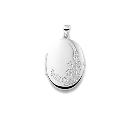 Ovaal Foto Medaillon van Zilver met Bloemen Decoratie | 16 x 22,5 mm