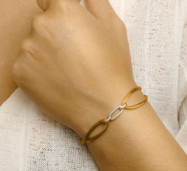 Caramel-kleurige Gevlochten Armband met Zilveren Elementen