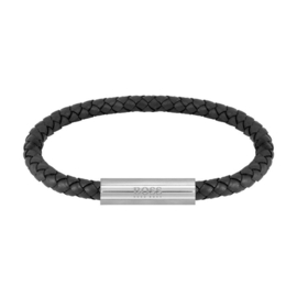 BOSS BRAIDED LEATHER Armband Zwart – 19 cm