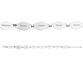 Names4ever Zilveren Armband met Acht Ovaaltjes met Naam ZNA69