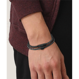 BOSS BLENDED Zwart Lederen Armband – 19 cm