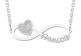 Names4ever Zilveren Infinity Hanger met Hart en Vingerafdruk