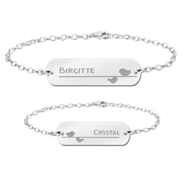 Zilveren Moeder Dochter Graveer Armbandjes Set met Vogeltjes - Names4ever