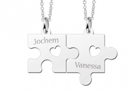 Zilveren Kettingen + Puzzelstukjes met Namen Names4ever