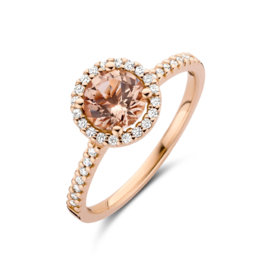 14K Roségouden Ring met Morganiet en Diamant