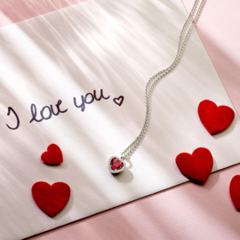 Valentijnscadeau | Witgouden Hart Hanger + Schitterende rhodoliet en een diamant rij