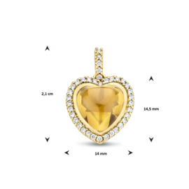 14 Karaat Gouden Hanger Hart Citrien en Diamant 0.21ct h si