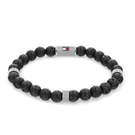 Tommy Hilfiger Zwart Leer met Edelstenen Kralen Heren Armband TJ2790435