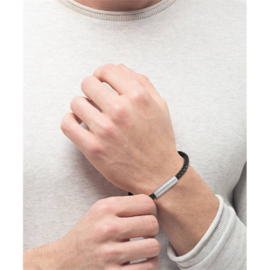 BOSS BRAIDED LEATHER Armband Zwart – 19 cm