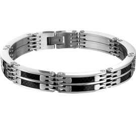 Industriële Schakelarmband van Edelstaal met Carbon | 21,5 cm