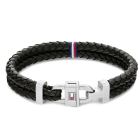 Tommy Hilfiger Dubbele Zwart Leren Heren Armband TJ2790361