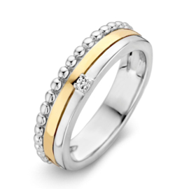 Excellent Jewelry Bicolor Ring met Bolletjes Rand en Zirkonia