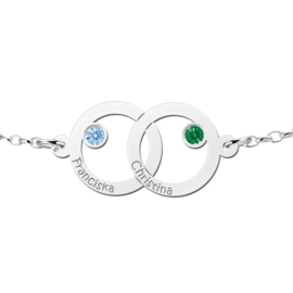 Names4ever Dubbele Cirkel Zilveren Moeder en Dochter Geboortesteen Graveer Armband