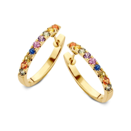 Excellent Jewelry Gouden Oorringen met Rainbow Saffier