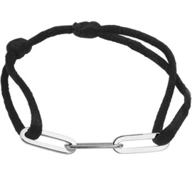 Zwart Gevlochten Armband met Zilveren Schakels