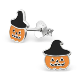 Halloween Pompoen Oorknoppen van Zilver