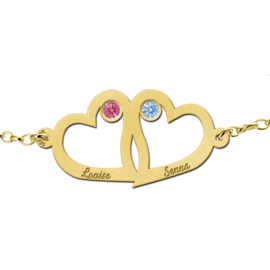 Dubbele Hart Gouden Moeder en Dochter Armband met Geboortestenen > Names4ever