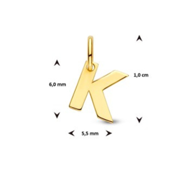 Letter K Hanger in massief 14 Karaat Goud