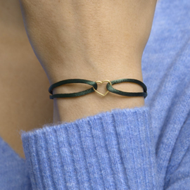 Groen Satijnen Armband met Gouden Hartje