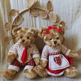 Teddybeer set met Hartjes Outfit voor Tweeling Meisje/Meisje