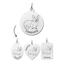 Zilveren Hanger met Hondenras Welsh Corgi Pembroke + Naam Graveren