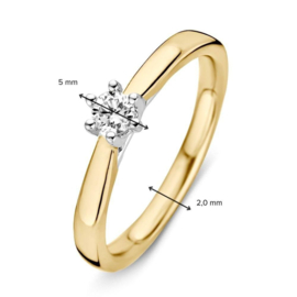 Excellent Jewelry Slanke Geelgouden Dames Ring met 0,19 crt. Diamant