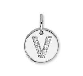 Letter V Bedel Hanger van Zilver met Zirkonia’s