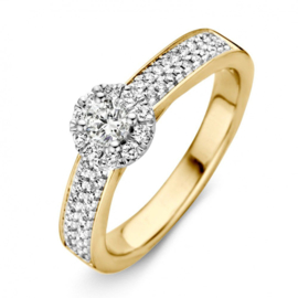 Excellent Jewelry Brede Gouden Ring met Rond Diamant Plaatje