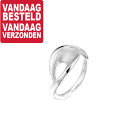 Slanke Gerhodineerd Zilveren Ring met Matte Lus Voorkant / maat 17,2